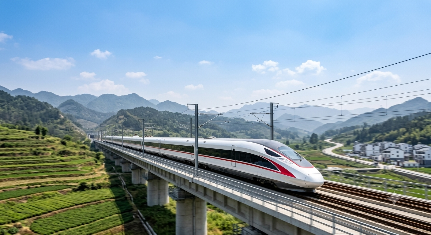 tren bala en china con paisaje